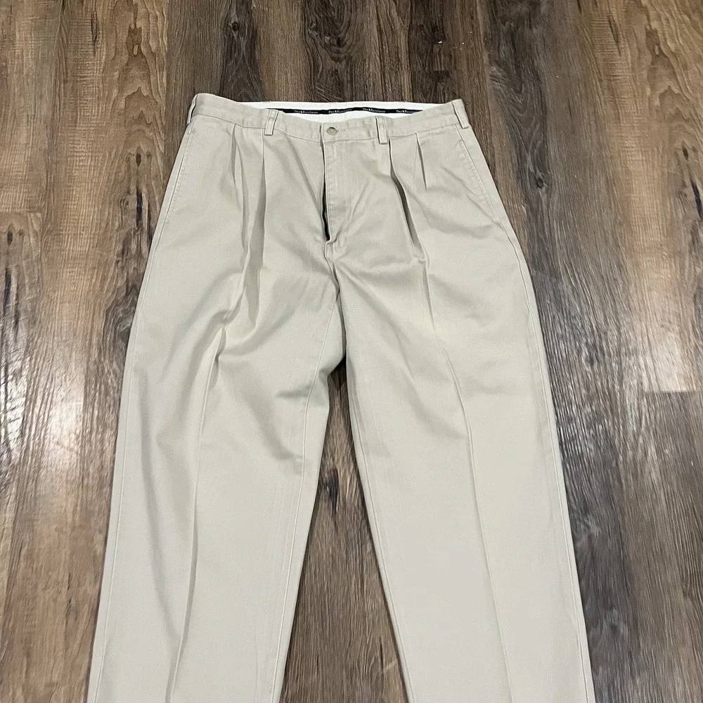 VINTAGE Polo Ralph Lauren Pants Khaki 36x30 Andrew Double Pleated Trousers Chino